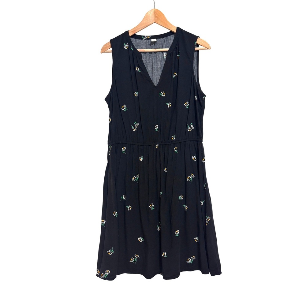 Old Navy Daisy Dress Womens L Black Midi Cottage Casual Party Sundress Summer